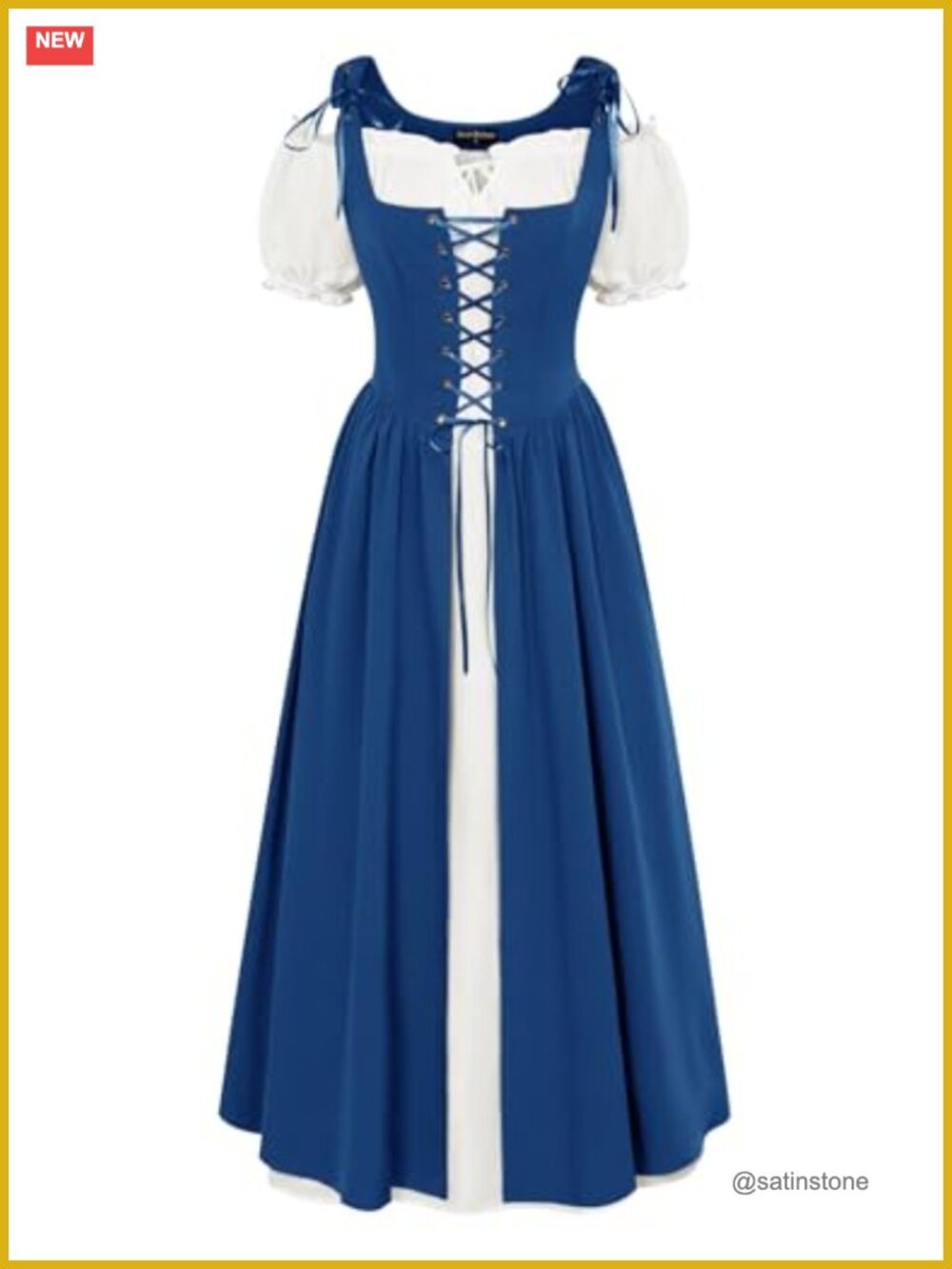 Renaissance Costume Women Medieval Pirate Dress 2 Piece Set with Vest
